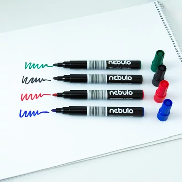 Alkoholos marker, kúpos hegy, 4 db-os készlet, kék-fekete-piros-zöld, Nebulo