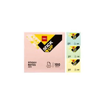 Öntapadó jegyzettömb, 76x76 mm, 100 lap, DELI &quot;Stick UP&quot;, pasztell szín /1/