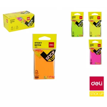 Öntapadó jegyzettömb, 76x51 mm, 100 lap, DELI &quot;Stick UP&quot;, neon szín