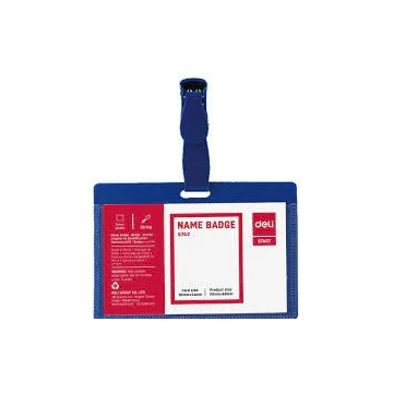 Névkitűző csiptetővel, fekvő, 90x54 mm, DELI &quot;START&quot;, kék / átlátszó