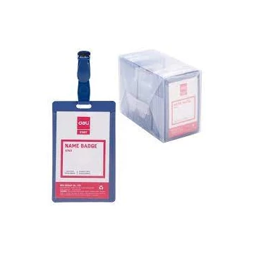 Névkitűző csiptetővel, álló, 54x90 mm, DELI &quot;START&quot;, kék / átlátszó