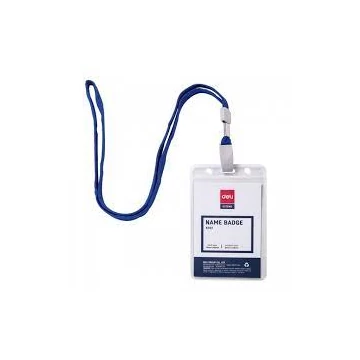 Névkitűző nyakpánttal, álló, 70x105 mm, DELI "EXTEND", átlátszó