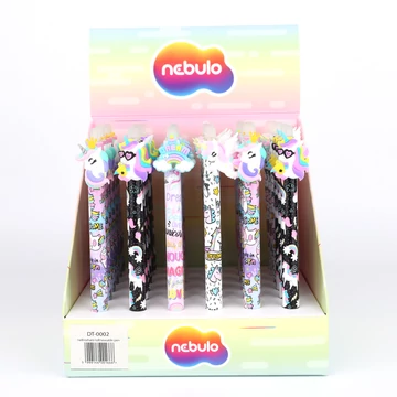 Zselés toll, radírozható, nyomógombos, színes kínálóban, princess unikornis, Nebulo