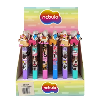 Zselés toll, radírozható, nyomógombos, színes kínálóban, darling dogs, Nebulo