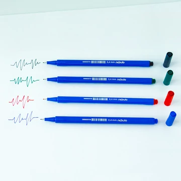 Tűfilc, háromszög testű, "722-B" 4 db-os készlet, kék-fekete-piros-zöld, Nebulo