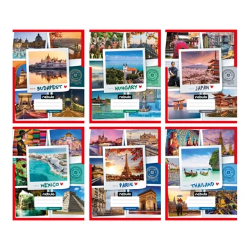 Füzet, A4, tűzött, négyzetrácsos, 87-32, ország-város minták, Nebulo