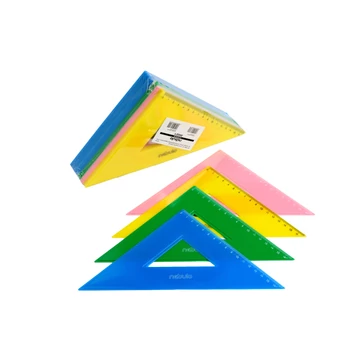 Vonalzó, 45°-os, 15 cm-es oldalhosszal, vegyes színek, Nebulo