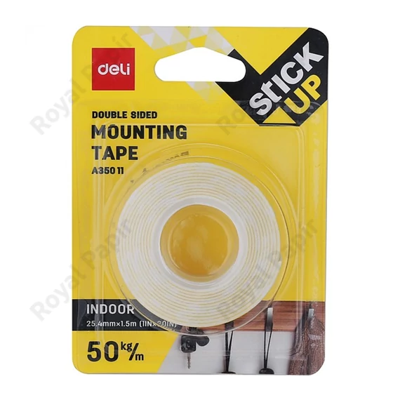 Ragasztószalag, kétoldalas, szivacs, 25,4 mm x 1,5 m, DELI 