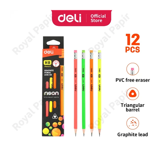 Grafitceruza radírral, HB, háromszögletű, DELI 