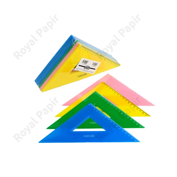 Vonalzó, 45°-os, 15 cm-es oldalhosszal, vegyes színek, Nebulo