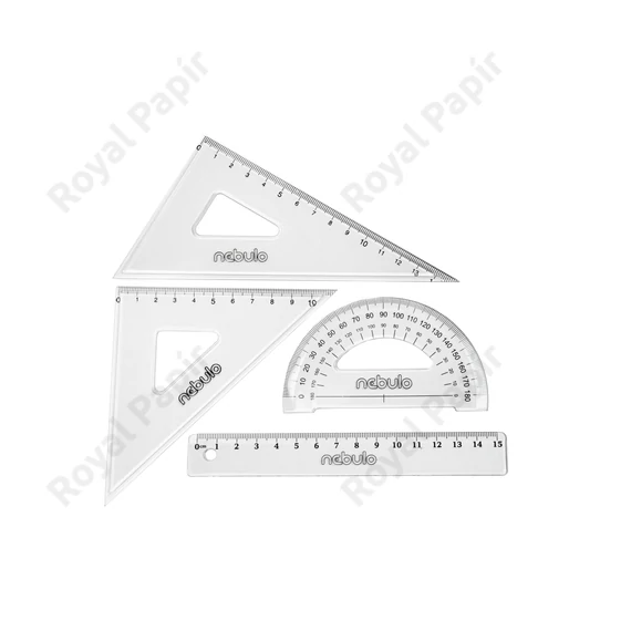 Vonalzó készlet, transzparens, 4 db-os, kicsi, 15 cm-es vonalzóval, Nebulo