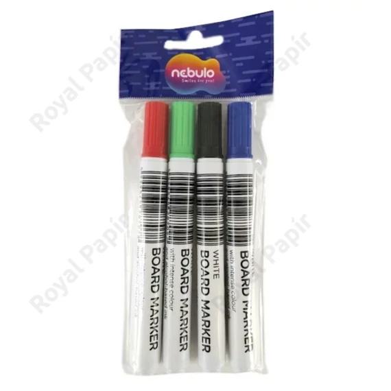 Tábla marker, kúpos hegy, 4 db-os készlet, kék-fekete-piros-zöld, Nebulo