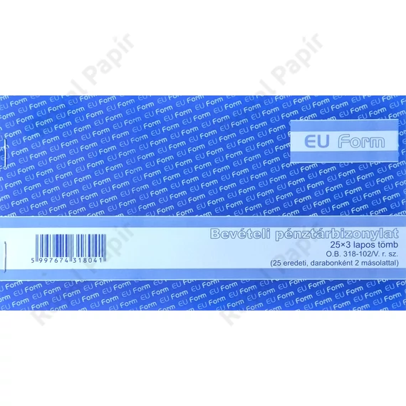 Bevételi pénztárbizonylat PR. (25x3) fekvő  B.318-102/V